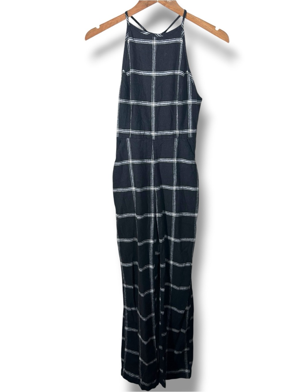Urban Outfitters Hattie Black White Linen Windowpane Jumpsuit Size 0